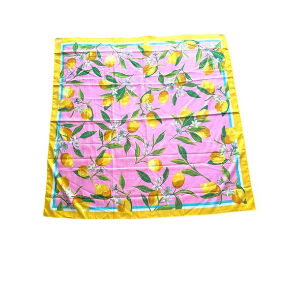 Pink Lemon Print Square Scarf | 90x90cm Summer Fruit Wrap Accessory - Picture 2 of 4